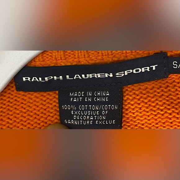 Ralph Lauren Sport Orange Full Zip Cardigan, Size S/P, Yellow Logo, Pockets - Picture 4 of 11